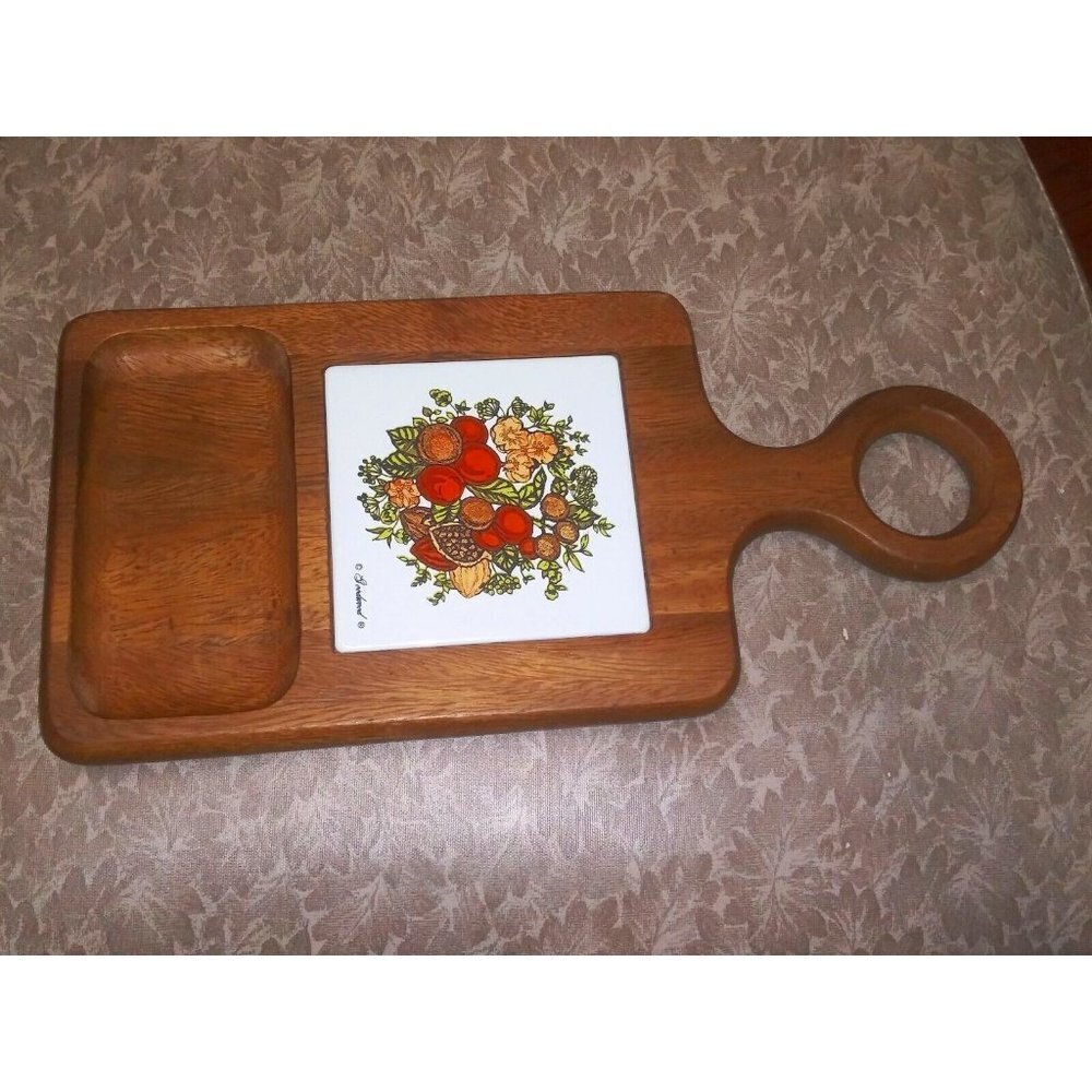 Vintage CheeseBoard Charcuterie 1970s Goodwood Teak Wood CheeseTray Square tile